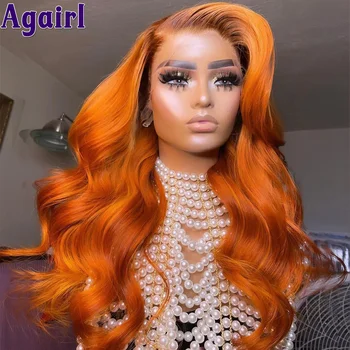 Mix Ginger And Copper Brown 13X6 Lace Front Wigs Body Wave/ Straight Human Hair Wigs Ombre Orange Transparent Lace Frontal Wigs 8