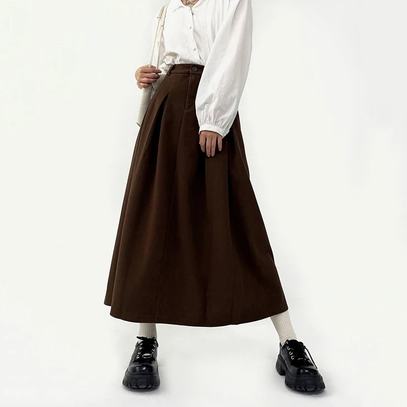 

Korean High Waist Long Skirt Women Casual Loose A-Line Midi Skirts 2023 Autumn Winter Elegant Office Ladies Suits Skirts
