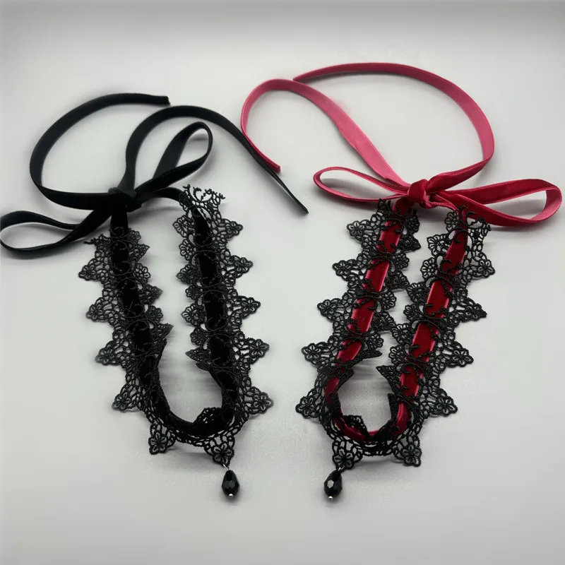 2026 New Sexy Lace Flower Necklace for Women Gothic Punk Velvet Collar Choker Black Waterdrop Pendent Necklace Strap Bow Jewelry