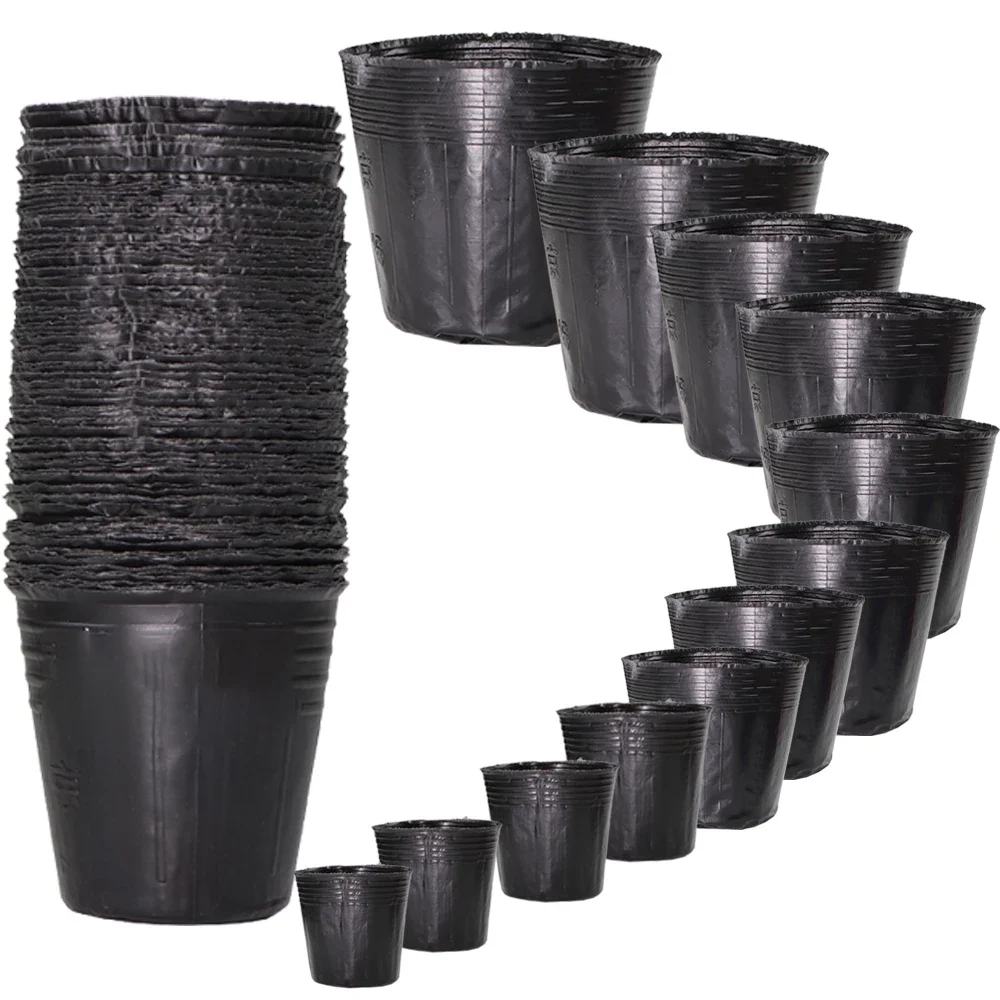 5-100pcs 16 Sizes Black Plastic Seedling Planting Bowl Nursery Breathable Pot Nutrition Grow Bag Garden Vegetable Container Box