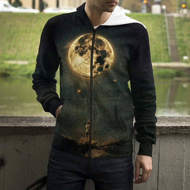 

2023 New 3D Print Moon Zip Hoodies Men Women Children Casual Long Sleeve Cool Sweatshirts Fashion Unisex Zip Up Hoodie Clothes