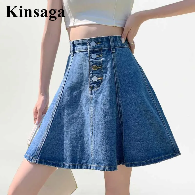 Women Casual Button Up Mini Umbrella Denim Skirt 5XL Summer Street High Waist A-line Jeans Skirts Y2K Kawaii Micro Jean Skirt women s jeans 2023 autumn new fashion high street versatile micro ragged pants with tears and washed pants denim pantalon femme