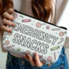 1Pc Emergency Snacks Pattern Reusable Cosmetic Bag Durable And Stylish With Zipper Portable Women'S Cosmetic Bag Suitable For 4