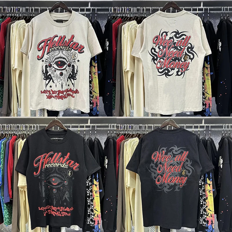 

Apricot Black Hellstar Short Sleeve Men Women High Quality Streetwear Hip Hop Top Tees Fashion Eye Letter Printed Logo T-shirts