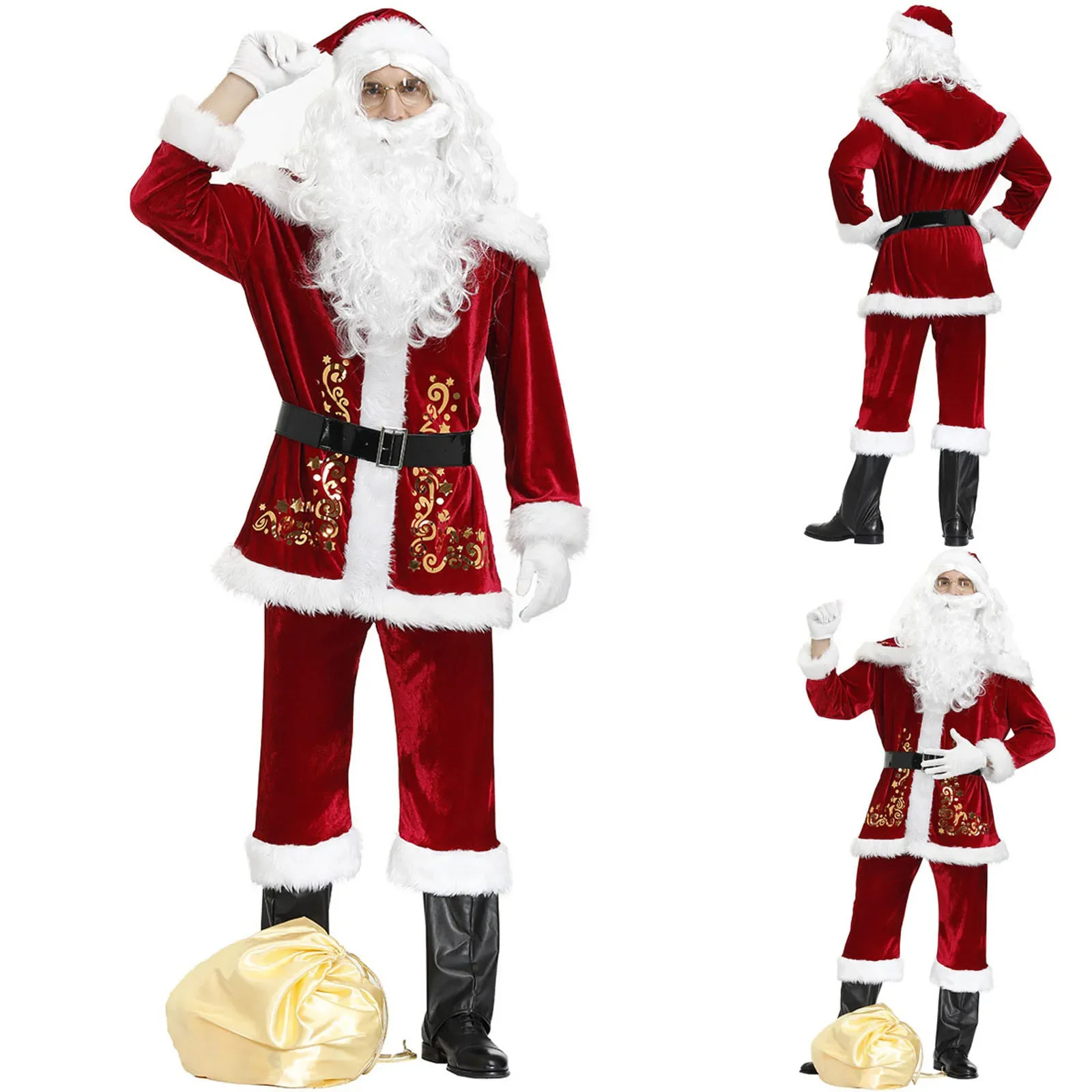 

Christmas Santa Claus Costume Cosplay Santa Claus Clothes Fancy Dress In Christmas Men 8pcs/lot Costume Suit For Adults hot