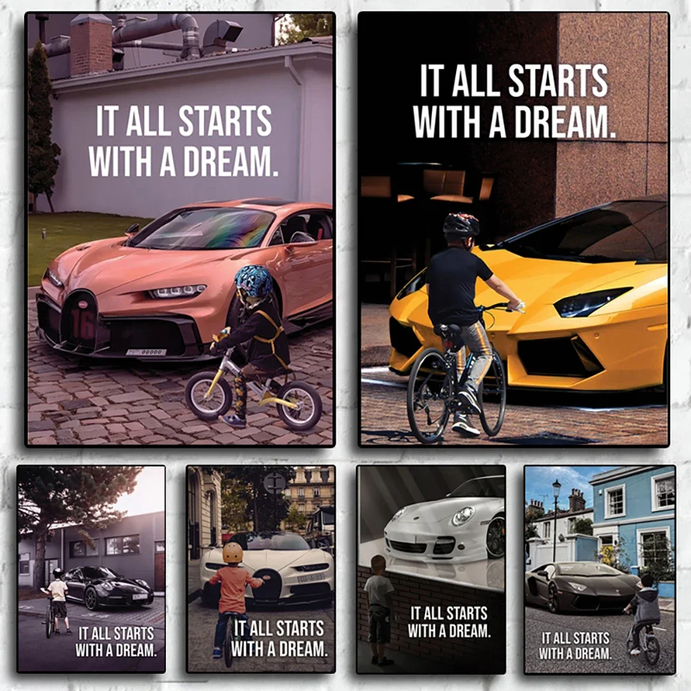 

Мотивационные цитаты постеры все начинаются с мечты картины на холсте для мальчиков и роскошная картина на автомобиль для офиса кабинета настенное Искусство Декор