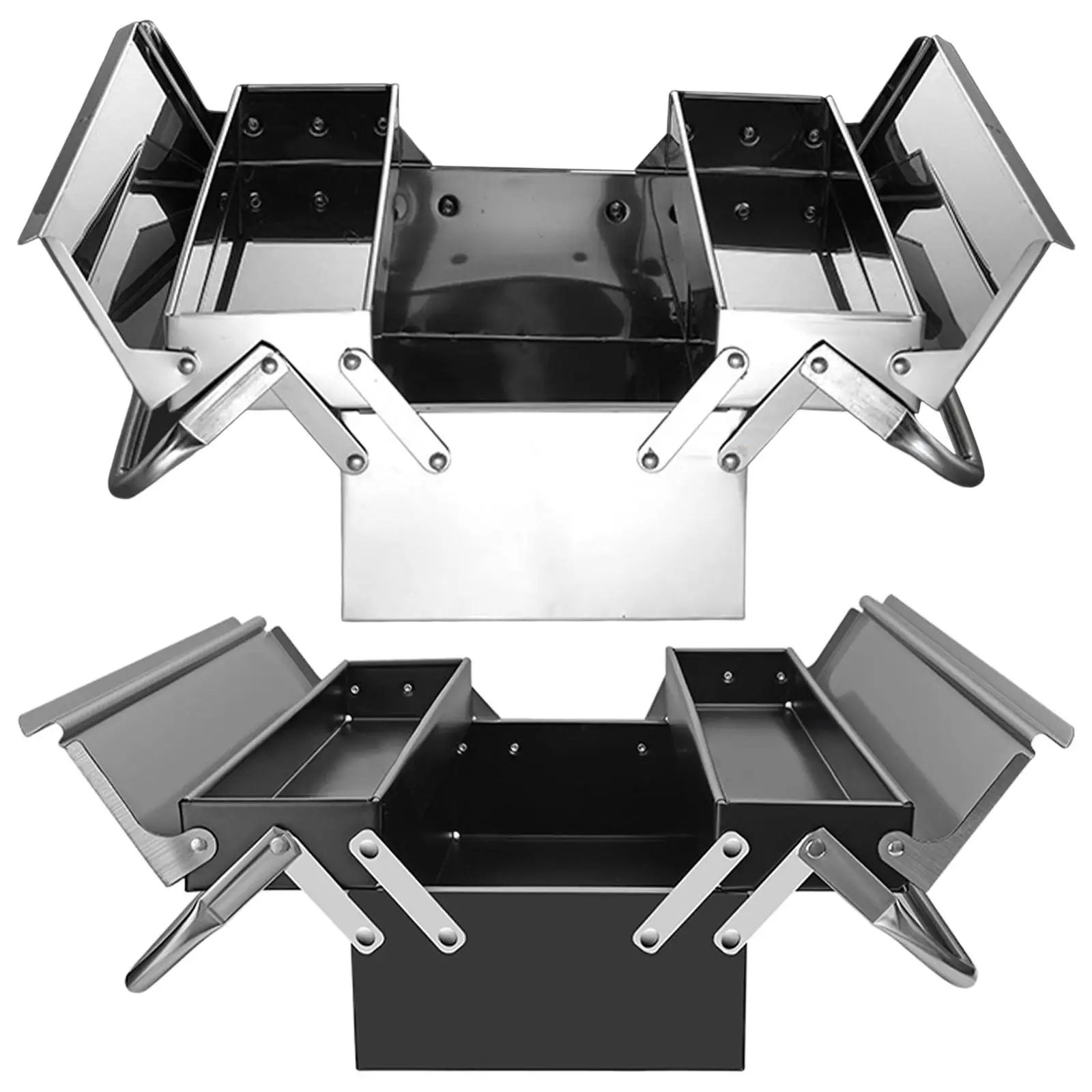 

Stainless Steel Toolbox Large Space Strong and Durable with Dual Handle Portable Tool Box for Household Mechanical Repairs