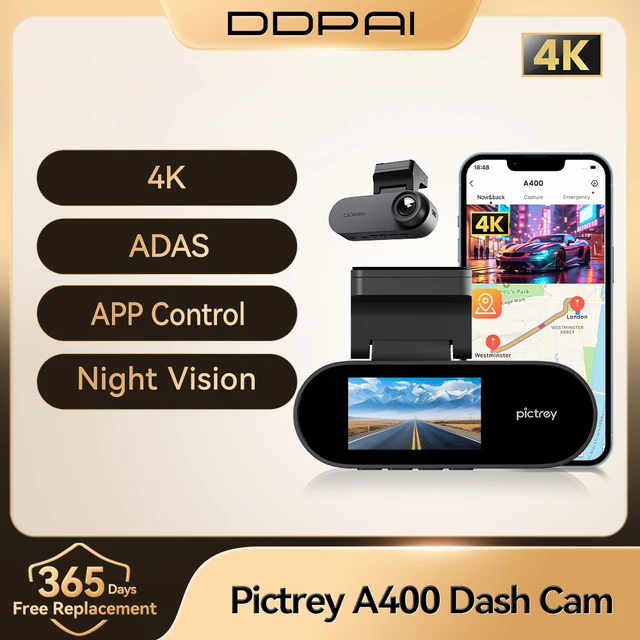 Pictrey A400 4K Dash Cam Built-in ADAS Wi-Fi Dash Car Camera with 1.9'' IPS Screen Support Parking Monito Night Vision Car DVR