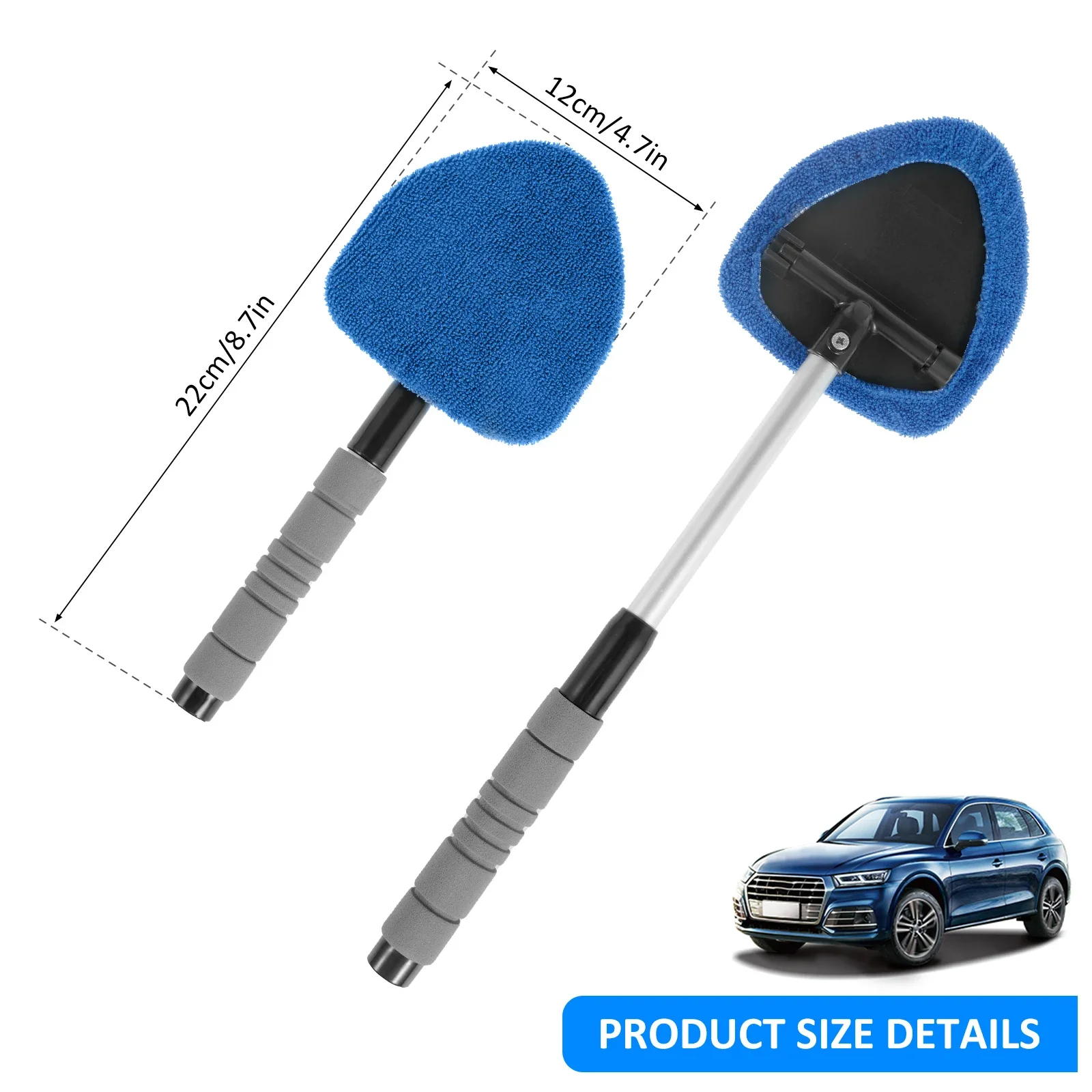 Car Windshield Cleaner Microfiber Brush with Washable Pad Extendable Handle