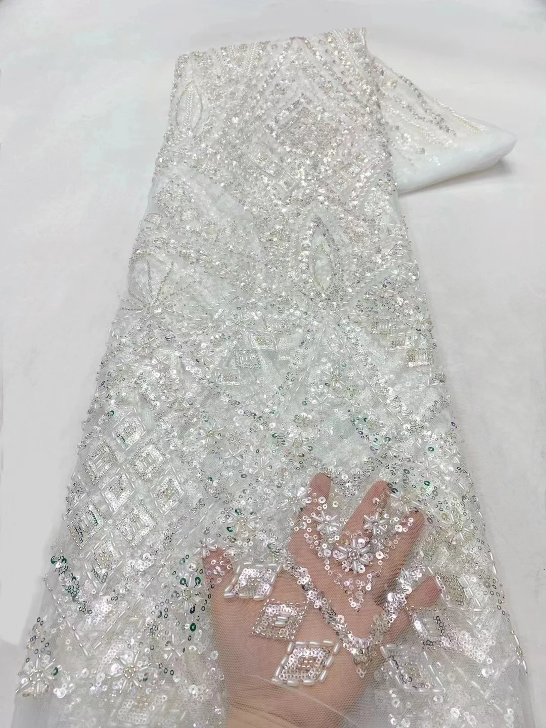 레이스 자수 메쉬 비즈 원단, 패션 스팽글 비드 튜브, 웨딩 원피스 디자이너 원단, 5 야드, 신상 목록