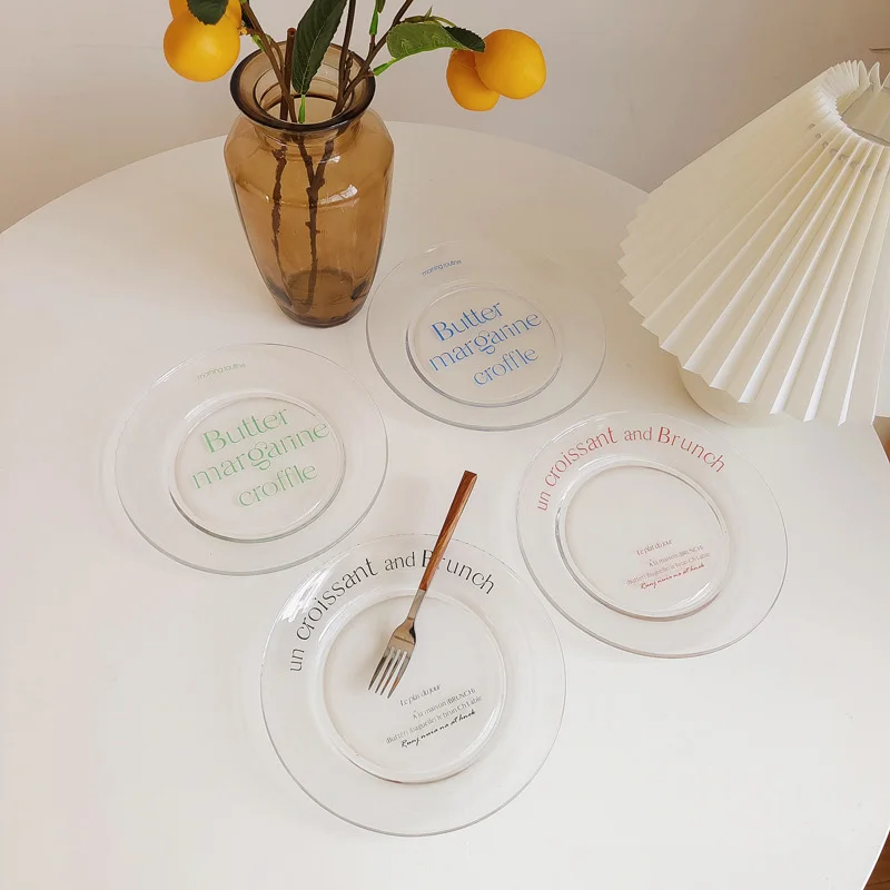 

Ins Style High-value Letters Transparent Glass Dinner Plate Salad Dessert Plate Wedding Plate Decoration Tableware