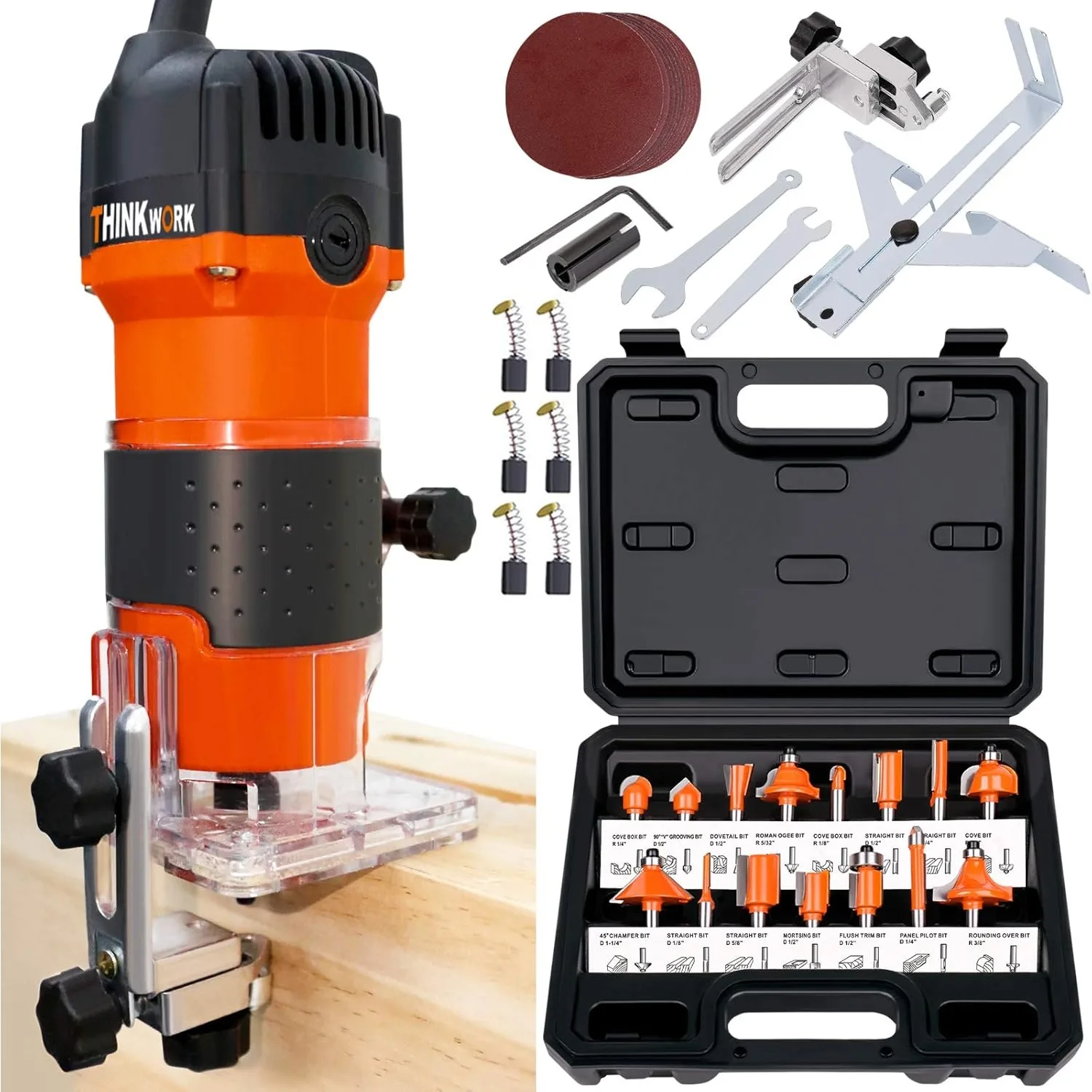 Compact Router, 6.5-Amp 1.25 HP Compact Wood Palm Router, Wood Trimmer with 15 pieces 1/4" Router Bits Set, 30000R/MIN