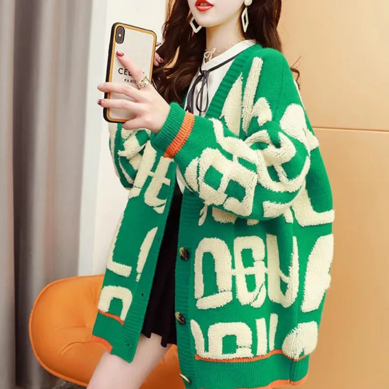 

Korea Version Loose Women Sweater Cardigan Autumn Winter 2023 Soft Design Sense Knitted Jacket