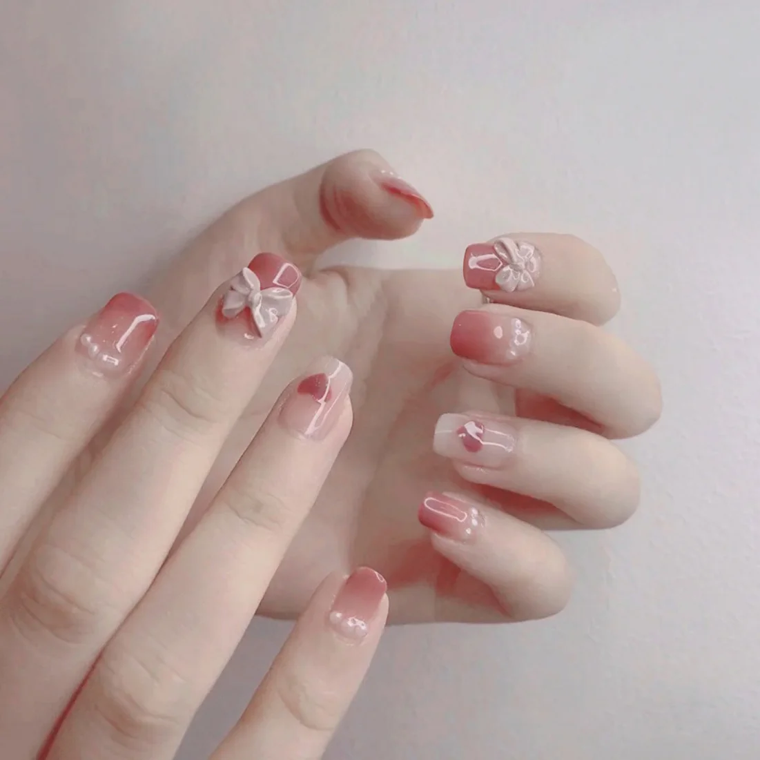 French Drill Short Fake Nails Press On Nail Tips Artificial Full Cover Bow Wearing 24Pcs fake nails french nails nail tips false nails false nail tips