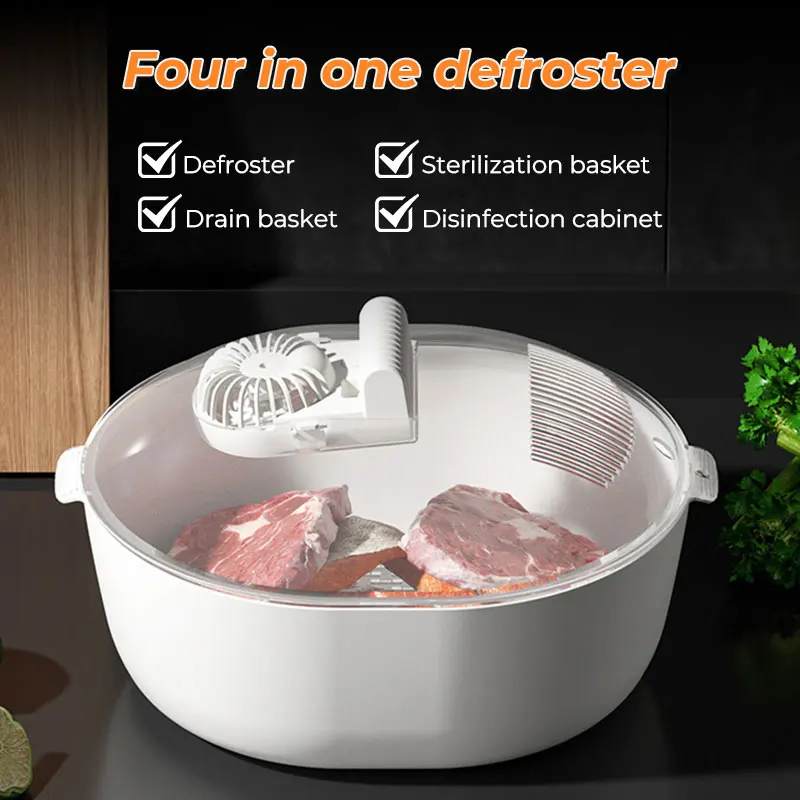 Kitchen Quick Thaw Machine 4 in 1 Defrosting Tray Household Food Meat Fresh-Keeping UV Antibacterial Box Tableware