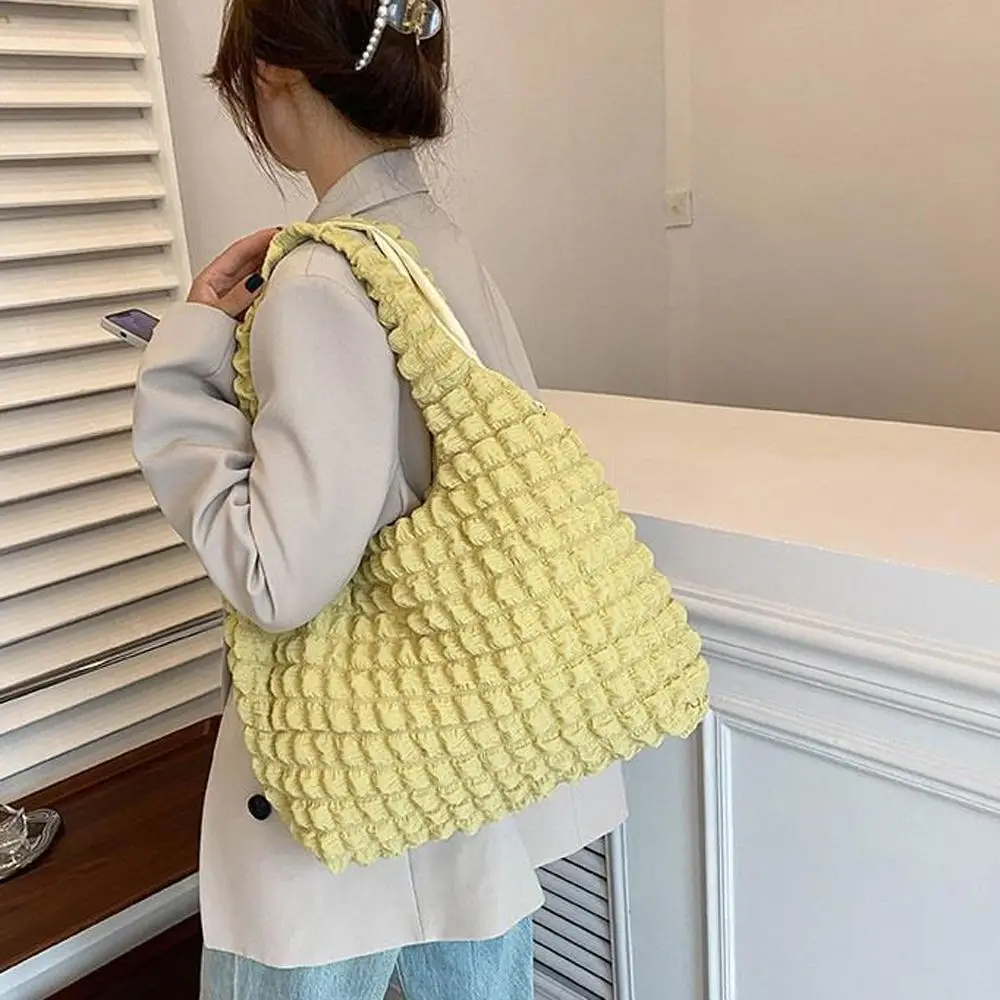 For Girls Soft Solid Color Japanese Large Shopping Bag Pleated Women Handbag Shoulder Bag Messenger Bag