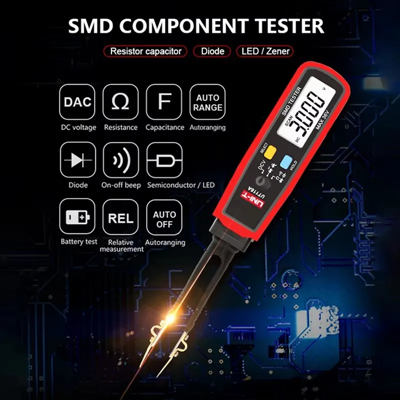 UNI-T SMD 테스터 디지털 스마트 핀셋, 36V 전압 배터리, LED 다이오드 저항기, 캐패시터 부품 측정 도구, UT116C