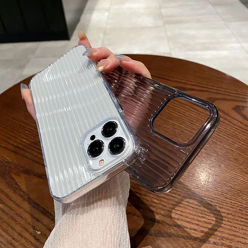 Soft Corrugated Transparent Shockproof Phone Case with Silicone Bumper