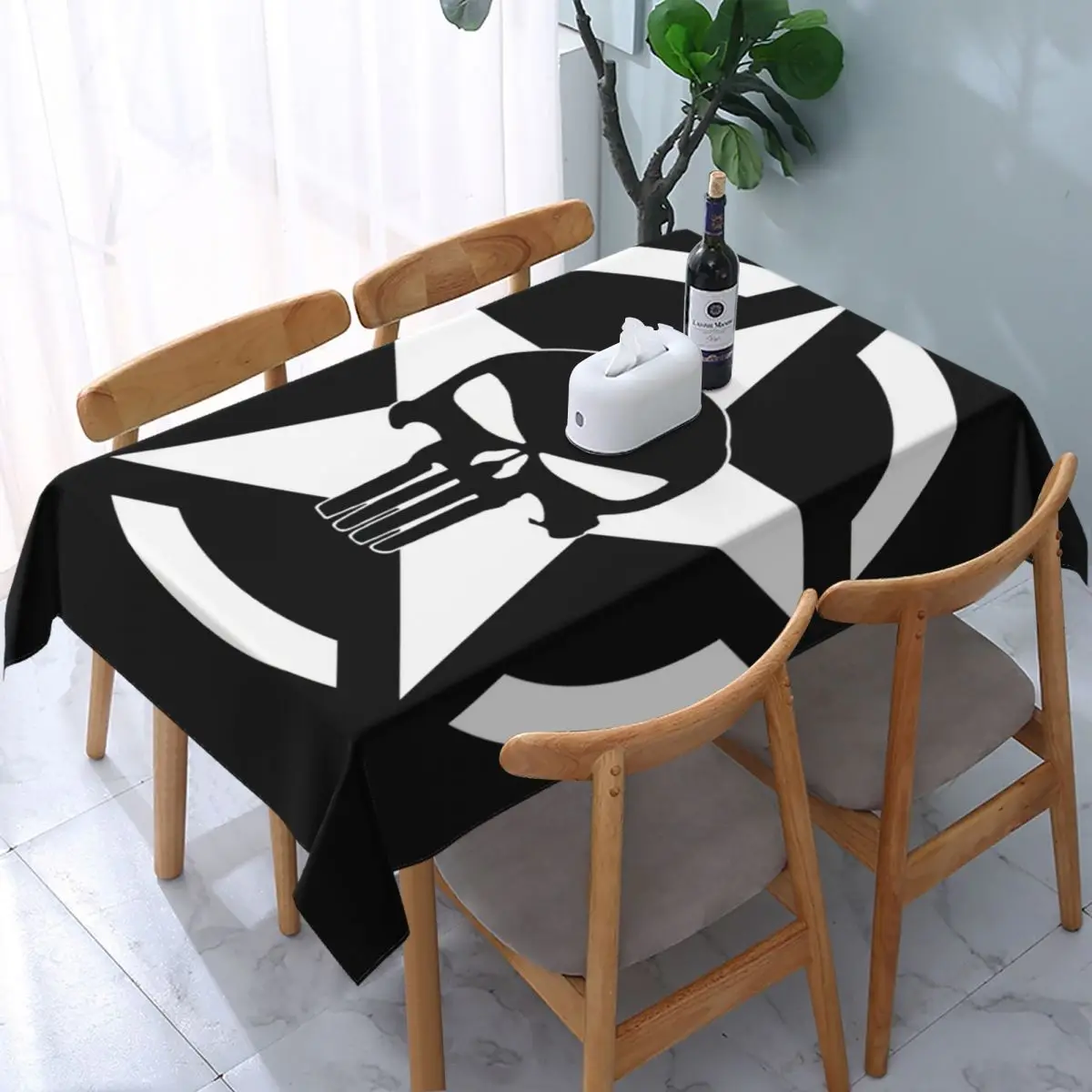 

Изготовленная на заказ скатерть с изображением скелета черепа прямоугольная эластичная Водонепроницаемая скатерть для стола