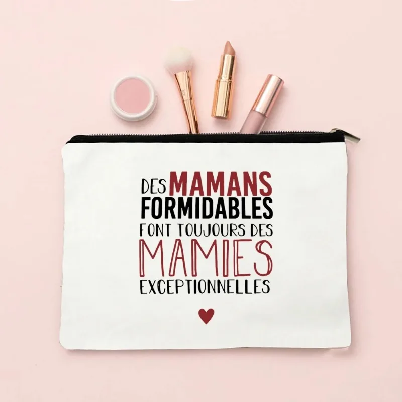 French Print Makeup Bag Sister Tata Travel Neceser Toiletry Pouch Pregnancy Announcement Zipper Cosmetic Bag Tata Marraine Gift 4