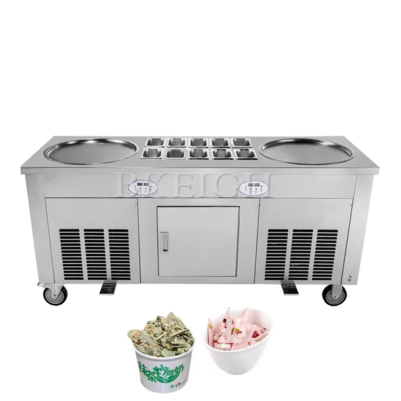 

High Power Frozen Yogurt Machine, Thai Oil Stir Frying Ice Machine, Double Pot Ice Cream Roll Forming Machine