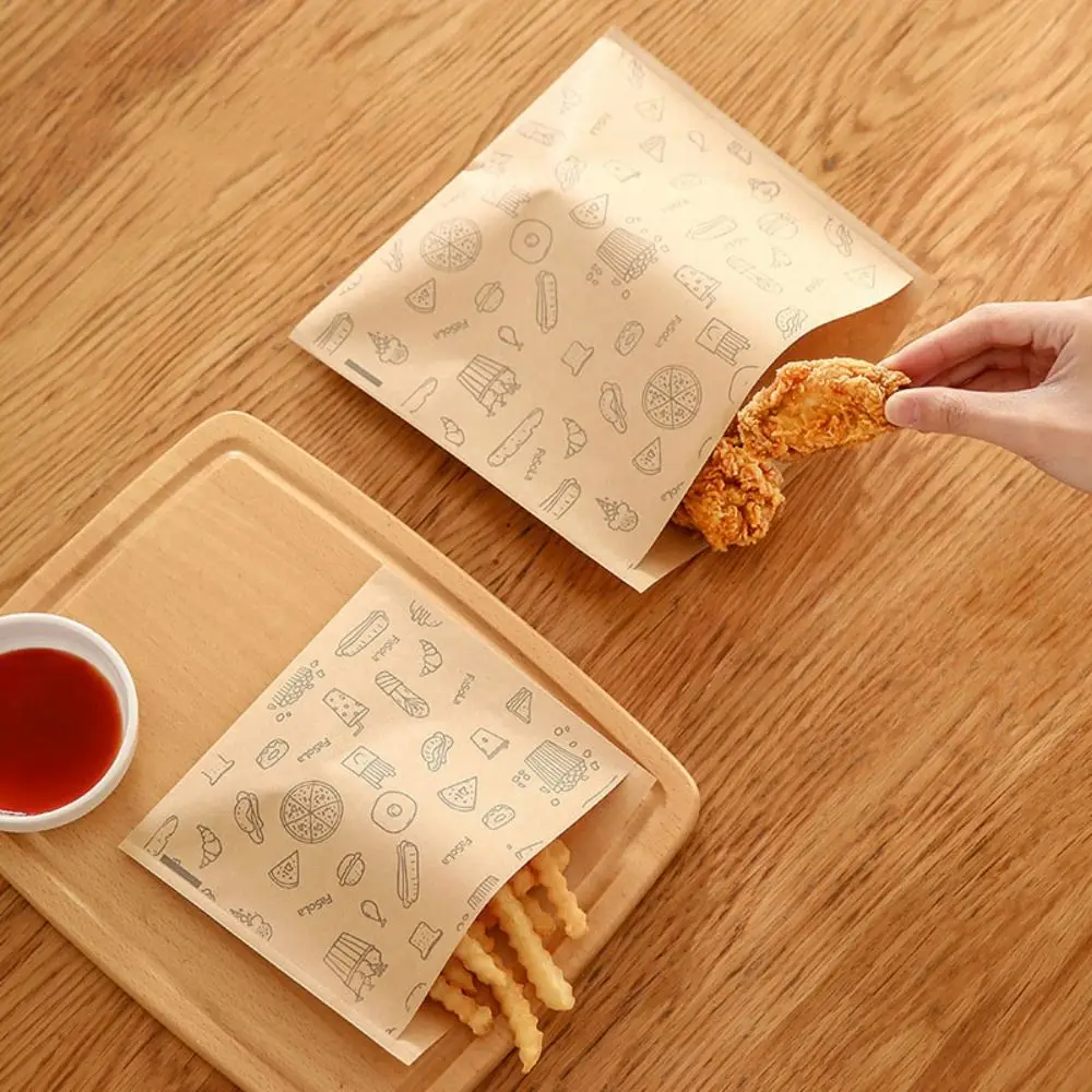 50pcs Disposable Greaseproof Paper Sandwich Bags Water-proof Anti-stick Food Packaging Bag DIY Oil-proof