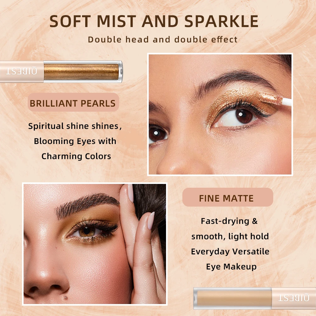 QIBEST Double-head Glitter Liquid Eyeshadow Contour Blush Pigment Silkworm Shimmer Matte Natural Cheek Shadow Cream Eyes Makeup 3