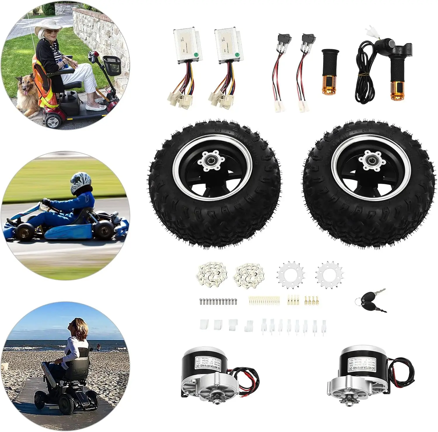 250 W 24 V Elektro-Trolley-Umrüstsatz, Doppel-Laufradsatz für elektrisches Strandfahrrad, Laufradsatz für Elektro-Wagen-Fahrräder für Go-Karts – Detail 1