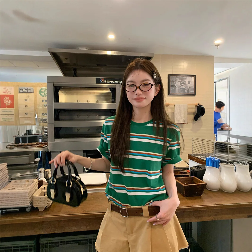 Women Summer Striped Short Sleeve Loose T Shirts