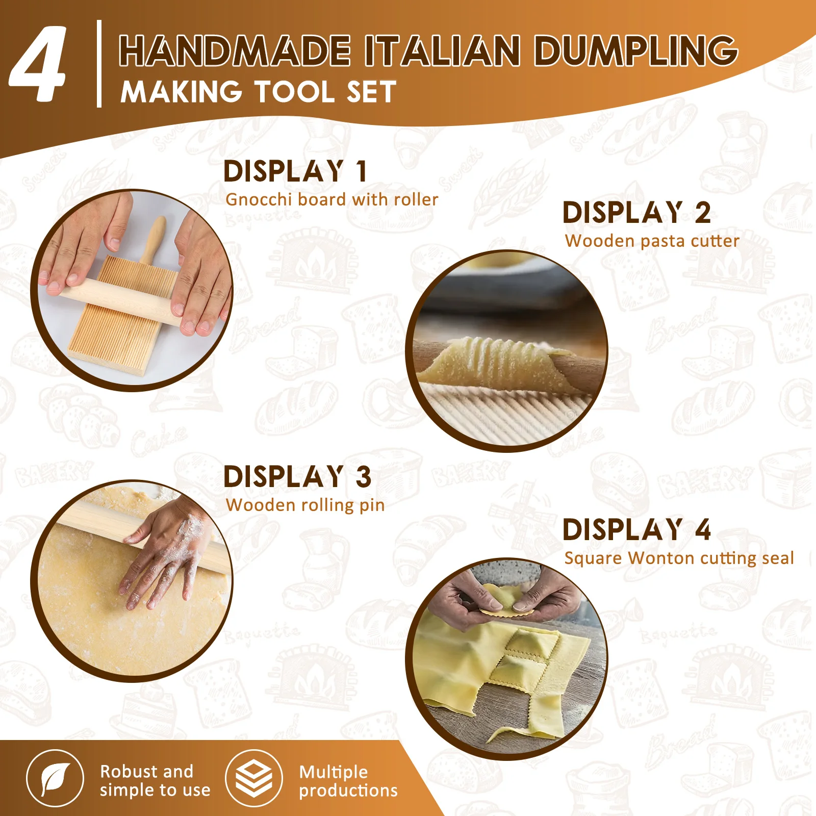 9/11Pcs Pasta Making Tools Wood Gnocchi Board Pasta Making Kit Ravioli Stamp Cutters Rolling Pins Dough Cutter Dumpling Tool