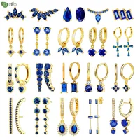 925 Sterling Silver Needle Mysterious Blue Crystal Pendant Earrings Fashion Hoop Earrings for Women Premium Luxury Jewelry Gifts 1