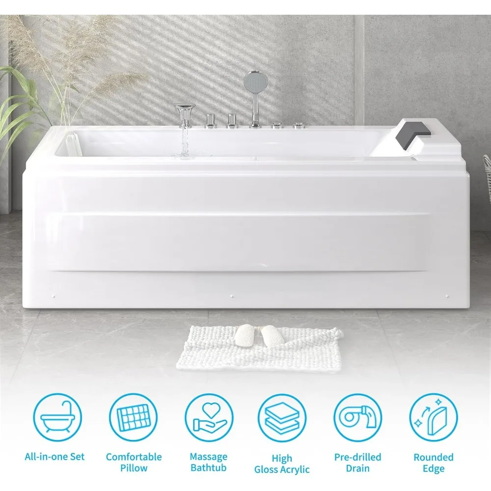 Whirlpool Bathtub, 67inch Spa Tub,Hydromassage, Whirlpool Tub and Shower Combo, Luxury Acrylic Massage SPA Soaking Bath Tub 6