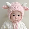 Infant Toddler Baby Girls Hats Fleece Sheep  Animal Winter Fleece Pom Pom Animal Character Cartoon Caps Boy Wind Proof Hemlet 2