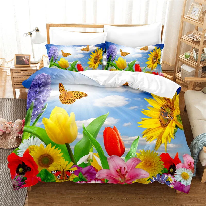 

Butterfly Bedding Set Flower Plants Youth Duvet Cover Women Duvet Cover Bedroom Gorgeous Bedding King/Queen Duvet Cover Set