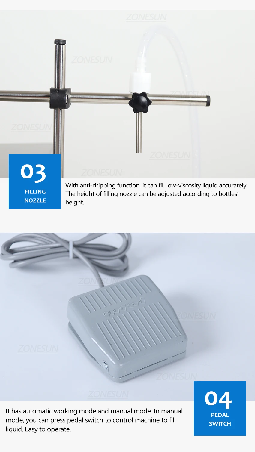 ZONESUN ZS-YT80 Single Nozzle Peristaltic Pump Liquid Filling Machine