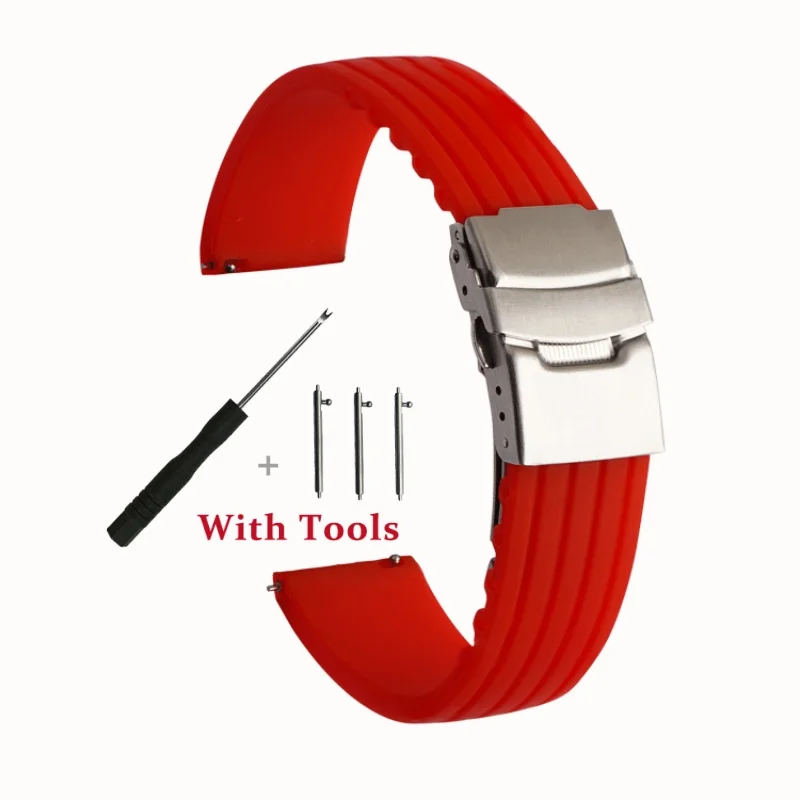 Quick Release Silicone Tire Tread Watch Strap with Stainless Steel Folding Buckle