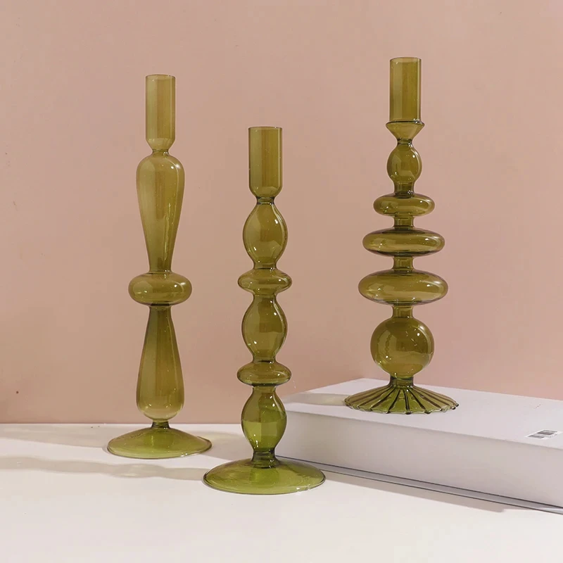 Candle holders dark green conical glass candle holder wedding table decoration