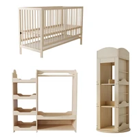 Ensemble de meubles combinés pour enfants, lit de bébé multifonctionnel en bois, armoire, bibliothèque rotative, couleurs naturelles, meubles de chambre pour jeunes 4