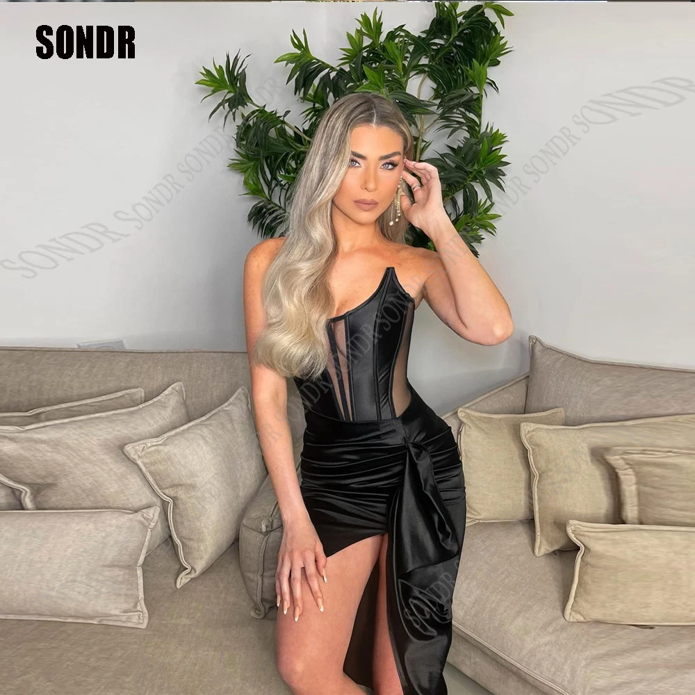 

SONDR Sexy Black Side Slit Sleeveless Evening Dresses Prom Gowns Strapless Beach Cocktail Formal Event Club Dress Gown Custom