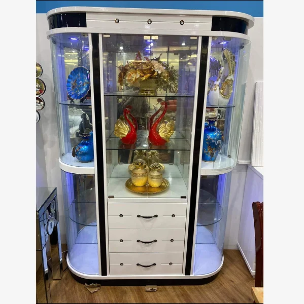 Glass Door Wine Cooler Storage Display Cabinet with Lamp Large Capacity Beautiful, Suitable for Living Room Office