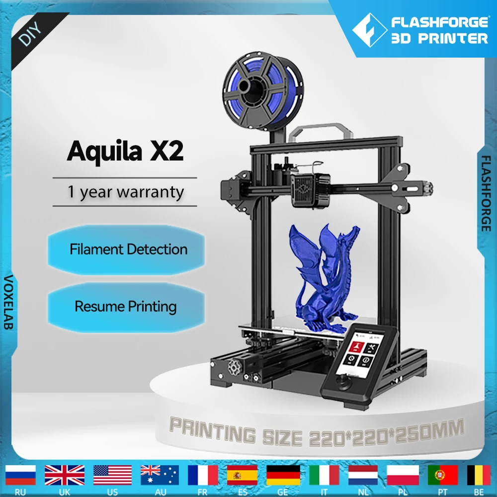 Voxelab Aquila X2 3d Printer Kit High Precision Filament Detect Heating Bed Resume Printing Silent Mainboard 220*220*250mm