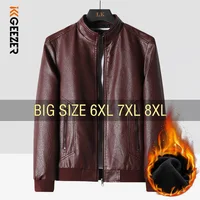 Leather Jacket Men Coats Motorcycle Autumn Travel Fleece Black Zipper Plus Size 6XL 7XL 8XL Oversized Winter Slanted Overcoat 1