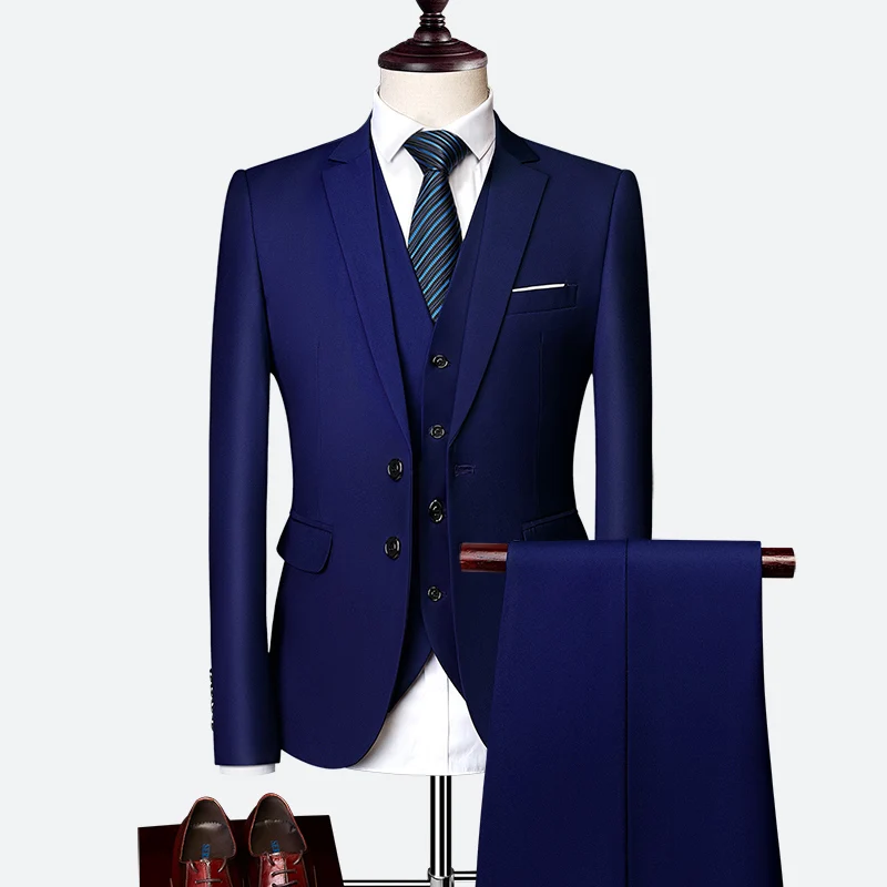 

2023 Wedding Suit Fashion Men's Slim Solid Color Business Office 3 Piece Set