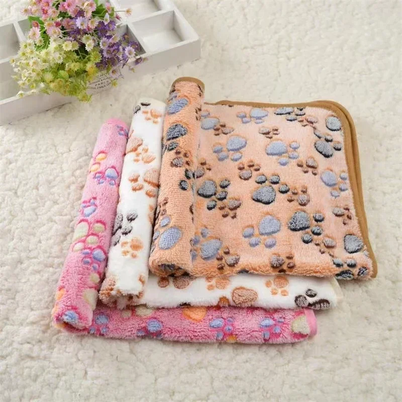 Soft Flannel Fleece Cat Dog Blanket Bed Mats Paw Foot Print Warm Pet Blanket Sleeping Beds Cover Mat for Dogs Cats Pets supplies
