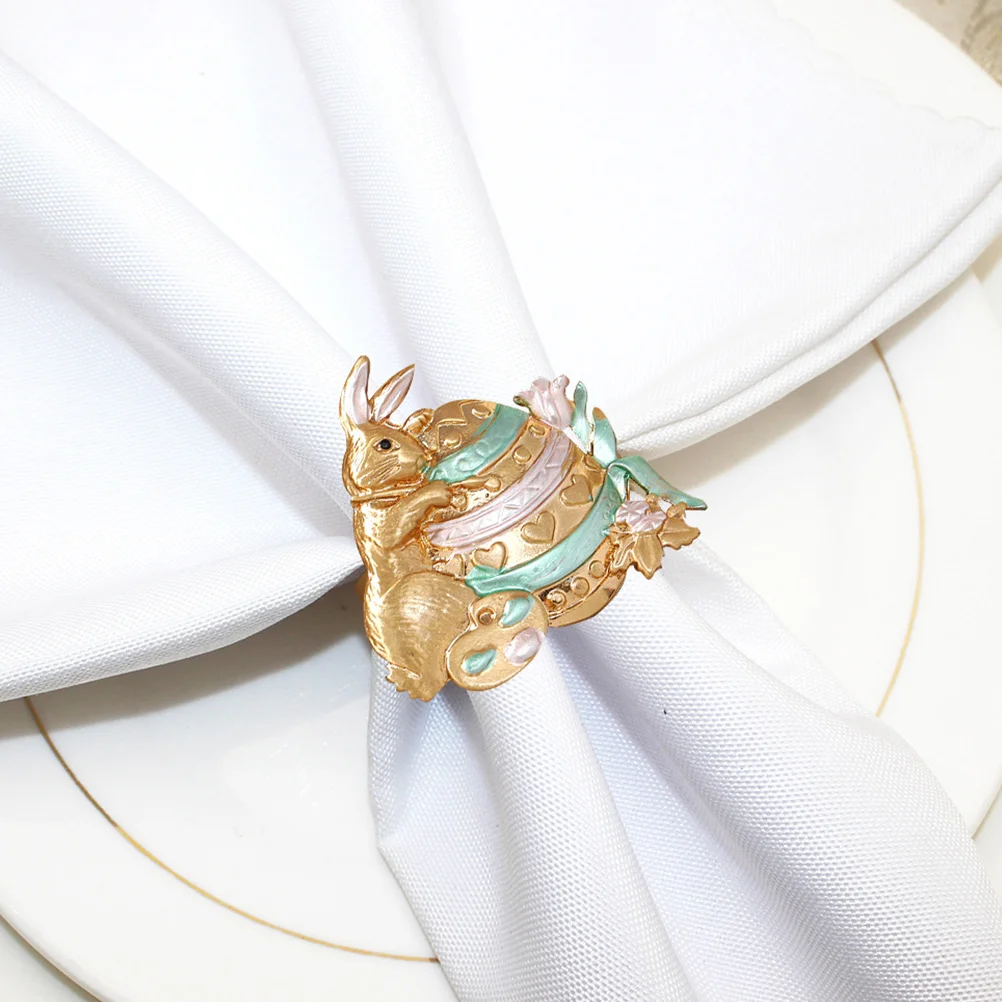 

Easter Rabbit Napkin Ring Metal Bunny Napkin Holder Buckle Easter Party Banquet Gift Dinning Table Decoration