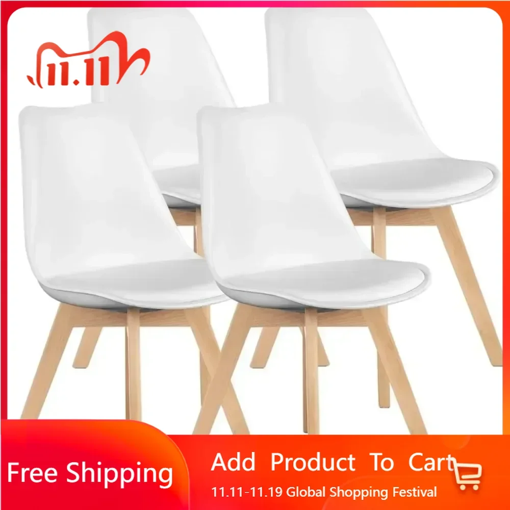 Dining Chairs Set of 4, Mid-Century Modern Dining Chairs with Wood , Kitchen for Living Room Bedroom Outdoor Lounge