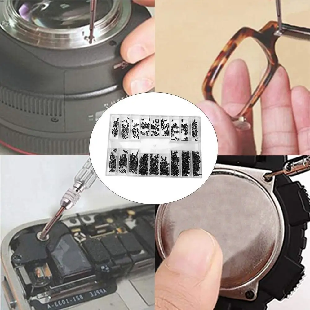 KLASSNUM 블랙 미니 나사 모음 키트, 선글라스 시계 뒷면 커버용 마이크로 나사, 노트북 소형 나사, 18 가지 크기, 세트당 500 개