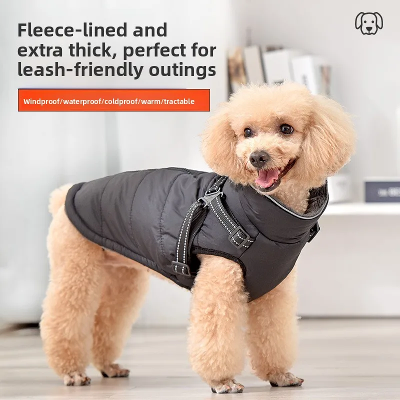 Pet autumn winter thick cotton coat dog warm coat cotton coat with reflection safe walking at night cold proof clothing for pet