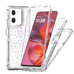 3 - in - 1 Laser Pattern Anti - Fall Phone Case with TPU+PC Material - Motorola Moto E15 (Heart)