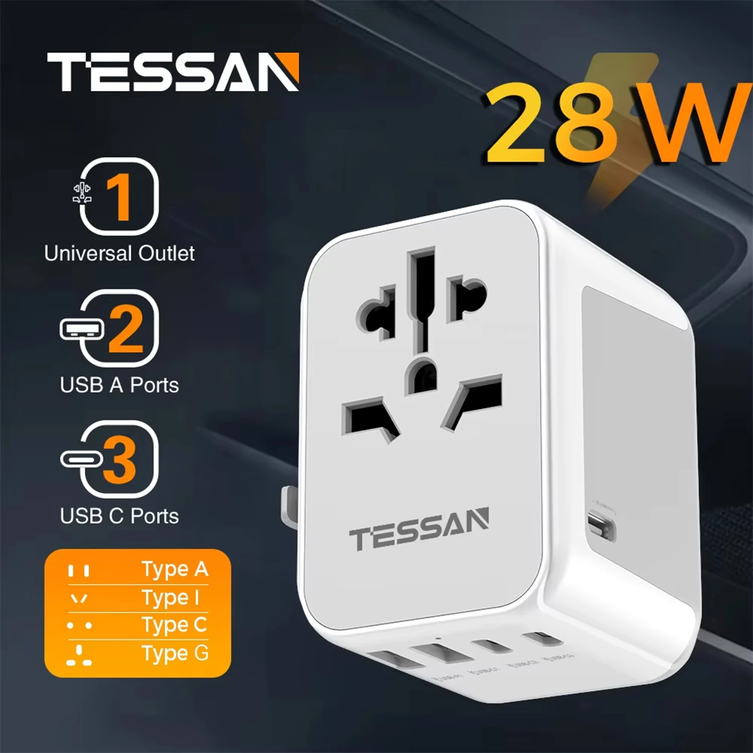 Global Travel Power Adapter with USB and Type C Ports